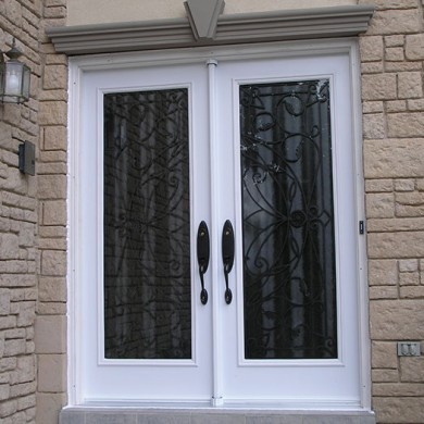 Wrought Iron Double Doors, White Color Installed by Four Seasons Windows & Doors